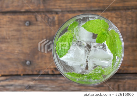 Fizzy carbonated water with mint leaves Fizzy carbonated water with mint leaves 32616000