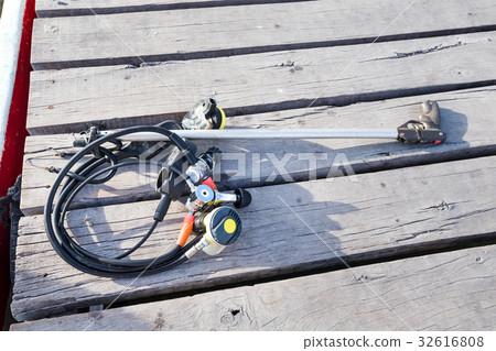 Fishing tools on wooden ferry Fishing tools on wooden ferry 32616808