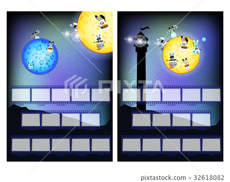 Photo frame of a lunar rabbit and a lighthouse 32618082