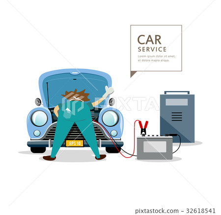 Car Mechanic workers in blue car service 32618541