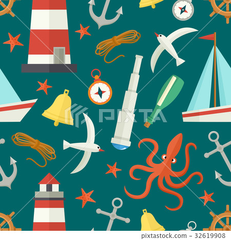 Seamless pattern with cartoon nautical elements - Stock Illustration ...