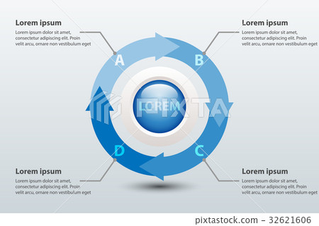 Four topics blue arrow chart 3d paper with circle 32621606