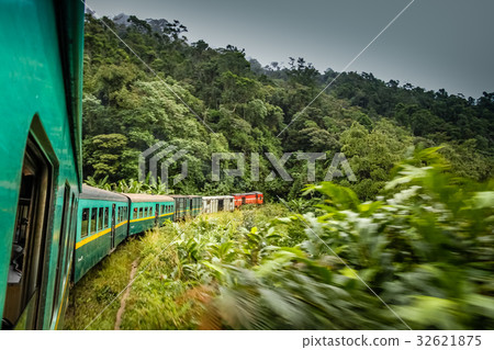 Tropical train going through the jungle Tropical train going through the jungle 32621875