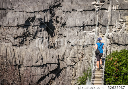 Tourist on the famous hanging bridge of Ankarana 32622987