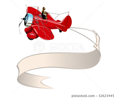 Cartoon retro airplane with banner 32623445