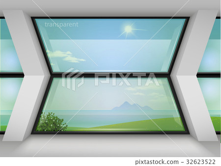 Modern panoramic window of the hotel Modern panoramic window of the hotel 32623522