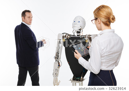 Excited committed scientist asking for results Excited committed scientist asking for results 32623914
