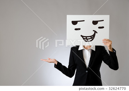 proud drawing face and displaying hand gesture 32624770