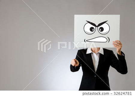 angry face expression illustration on blank card 32624781