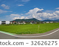 Summer rice field and mountain landscape 32626275