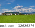 Summer rice field and mountain landscape 32626276