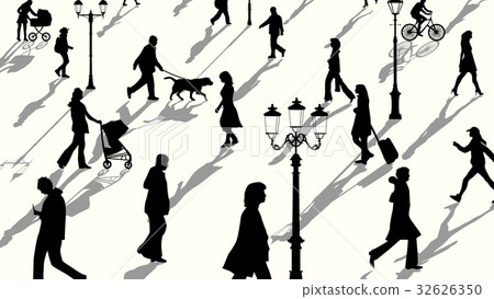 Crowd people silhouettes with shadows 32626350
