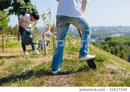 Devoted productive man preparing soil for plants Devoted productive man preparing soil for plants 32627509