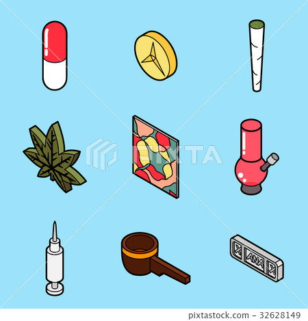 Drugs flat outline isometric icons 32628149
