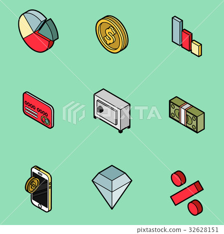 Finance flat outline isometric set Finance flat outline isometric set 32628151