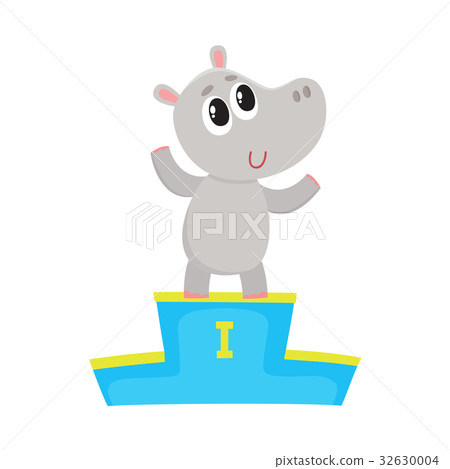 Cute hippo character, champion standing on top of 32630004