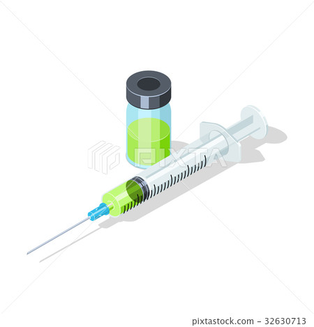 Plastic syringe with vaccine bottle 32630713