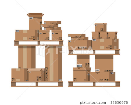 Pile cardboard boxes on wooden pallets. 32630976