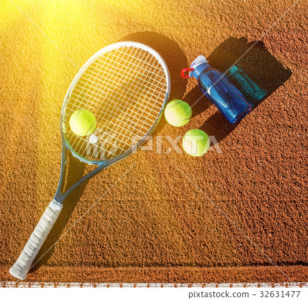 Tennis equipment laying on the court Tennis equipment laying on the court 32631477
