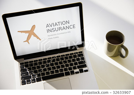 Illustration of aviation life insurance traveling trip on laptop Illustration of aviation life insurance traveling trip on laptop 32633907