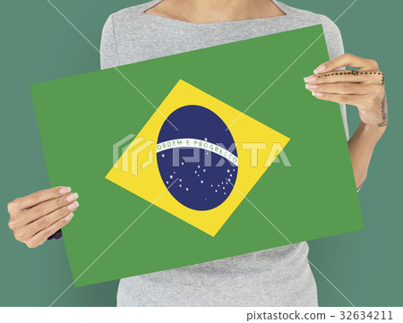 Woman Hands Hold Brazil Flag Patriotism 32634211