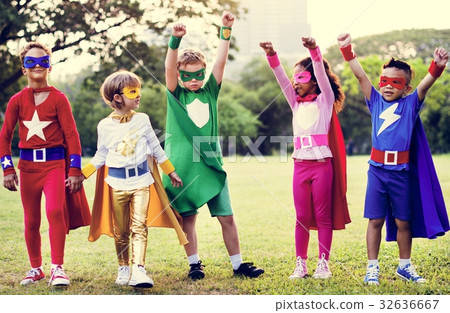 Kids Wear Superhero Costume Outdoors Kids Wear Superhero Costume Outdoors 32636667