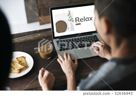Illustration of coffee cup decoration cafe commercial on laptop 32636943