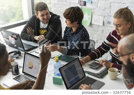 Group of people brainstorming meeting in the room Group of people brainstorming meeting in the room 32637756