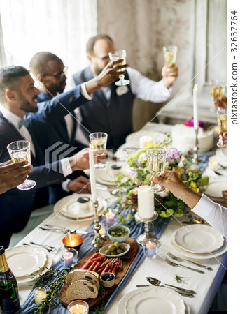 Group of Diverse People Clinking Wine Glasses Together 32637764