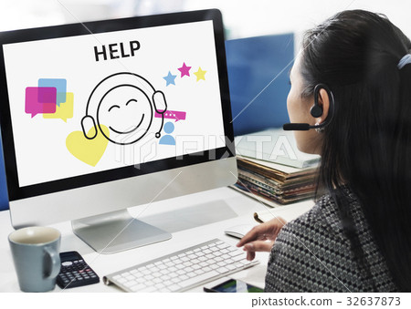 Illustration of contact us online customer services on computer 32637873
