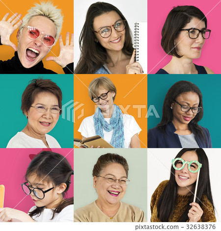 Collection of ladies with glasses smiling 32638376