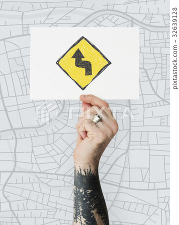 Hand holding network graphic overlay banner 32639128