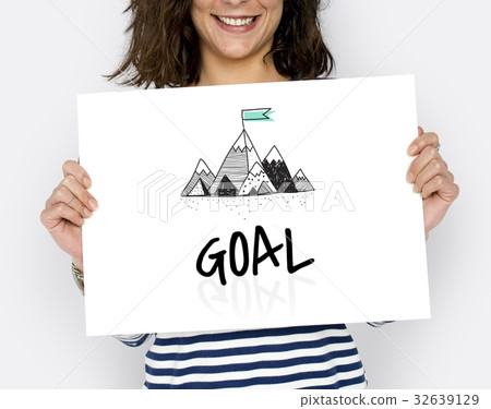 Woman holding banner network graphic overlay 32639129
