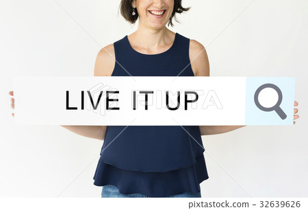 Woman holding banner network graphic overlay Woman holding banner network graphic overlay 32639626