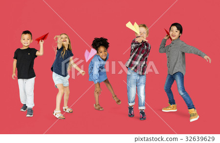 Diverse Group Of Kids Launching Paper Plane Diverse Group Of Kids Launching Paper Plane 32639629