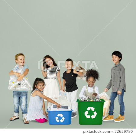 Diverse Group Of Kids Recycling Garbage Diverse Group Of Kids Recycling Garbage 32639780