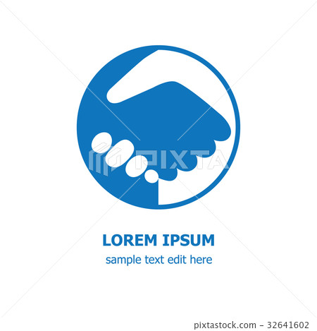 Blue and white handshake round icon logo 32641602