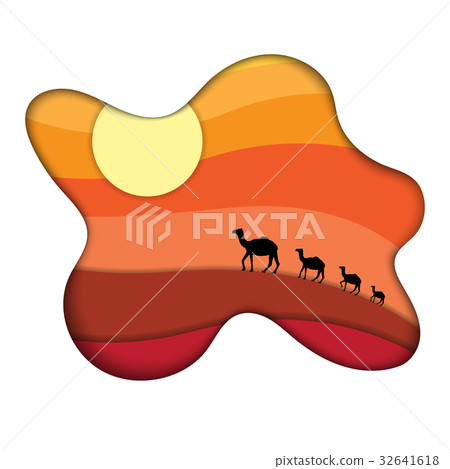 Camels caravan across desert Camels caravan across desert 32641618