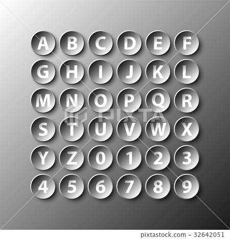 Simple black 3d circle paper alphabet and number 32642051
