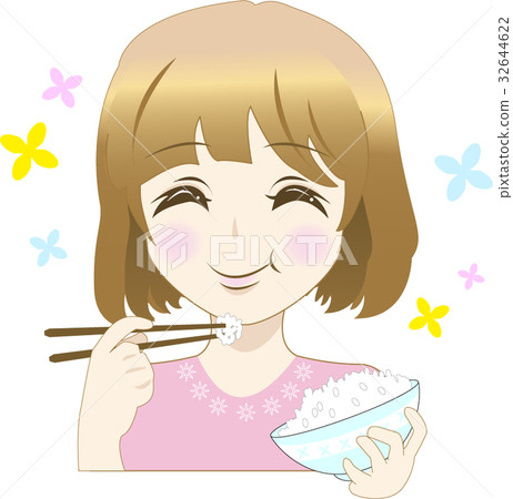 A woman eating rice 32644622