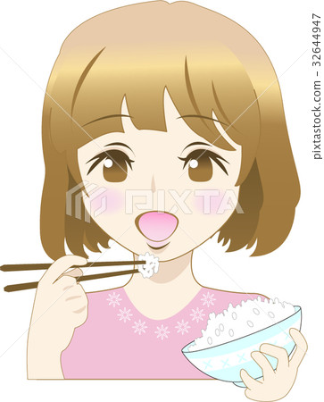 A woman eating rice 32644947