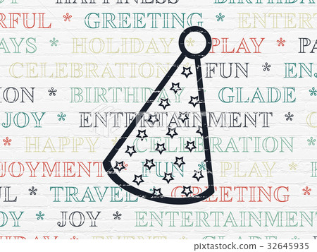 Holiday concept: Party Hat on wall background 32645935