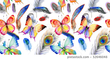Watercolor bird feather pattern from wing. Watercolor bird feather pattern from wing. 32646048