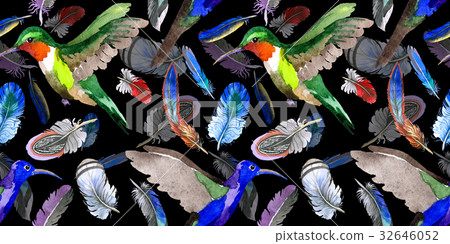 Watercolor bird feather pattern from wing. 32646052