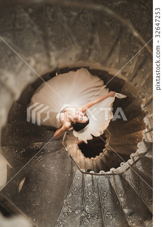 Beautiful bride in magnificent dress stands alone Beautiful bride in magnificent dress stands alone 32647253