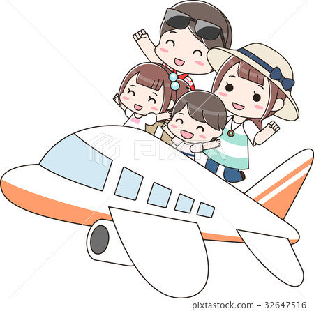 Family going on a trip by plane (short sleeve) Family going on a trip by plane (short sleeve) 32647516