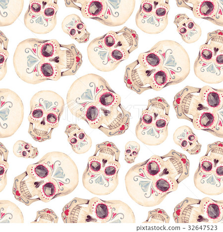 Watercolor skull seamless pattern Watercolor skull seamless pattern 32647523