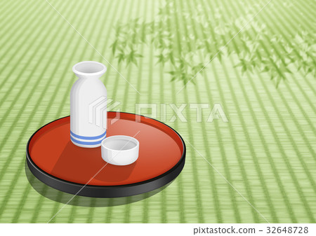 和歌山放在榻榻米和清酒秋葉的輪廓上 32648728