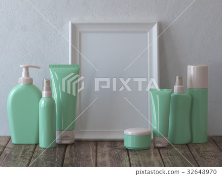 Set of cosmetics with mirror or picture. Mock up. Set of cosmetics with mirror or picture. Mock up. 32648970