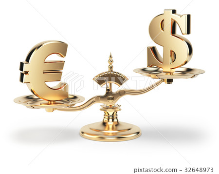 Scale with symbols of currencies euro  US dollar 32648973